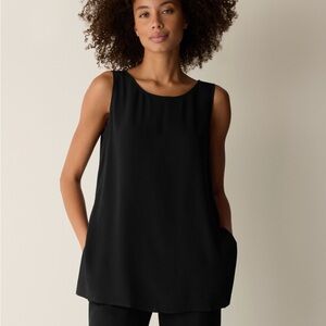 Eileen Fisher Silk Georgette Crepe Long Tank